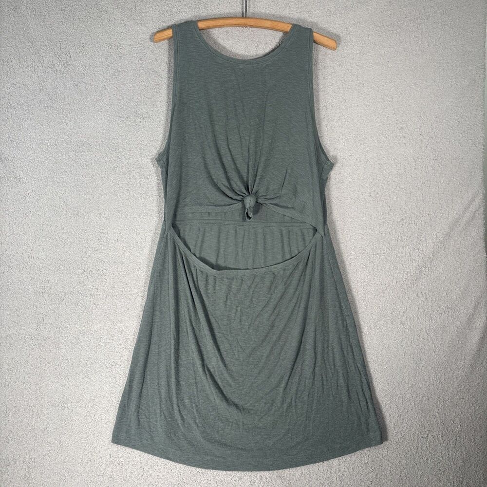 Aerie Dress Women’s Size XL Olive Green‎ Tie Front Cutout Dress Boho Cozy Ribbed
